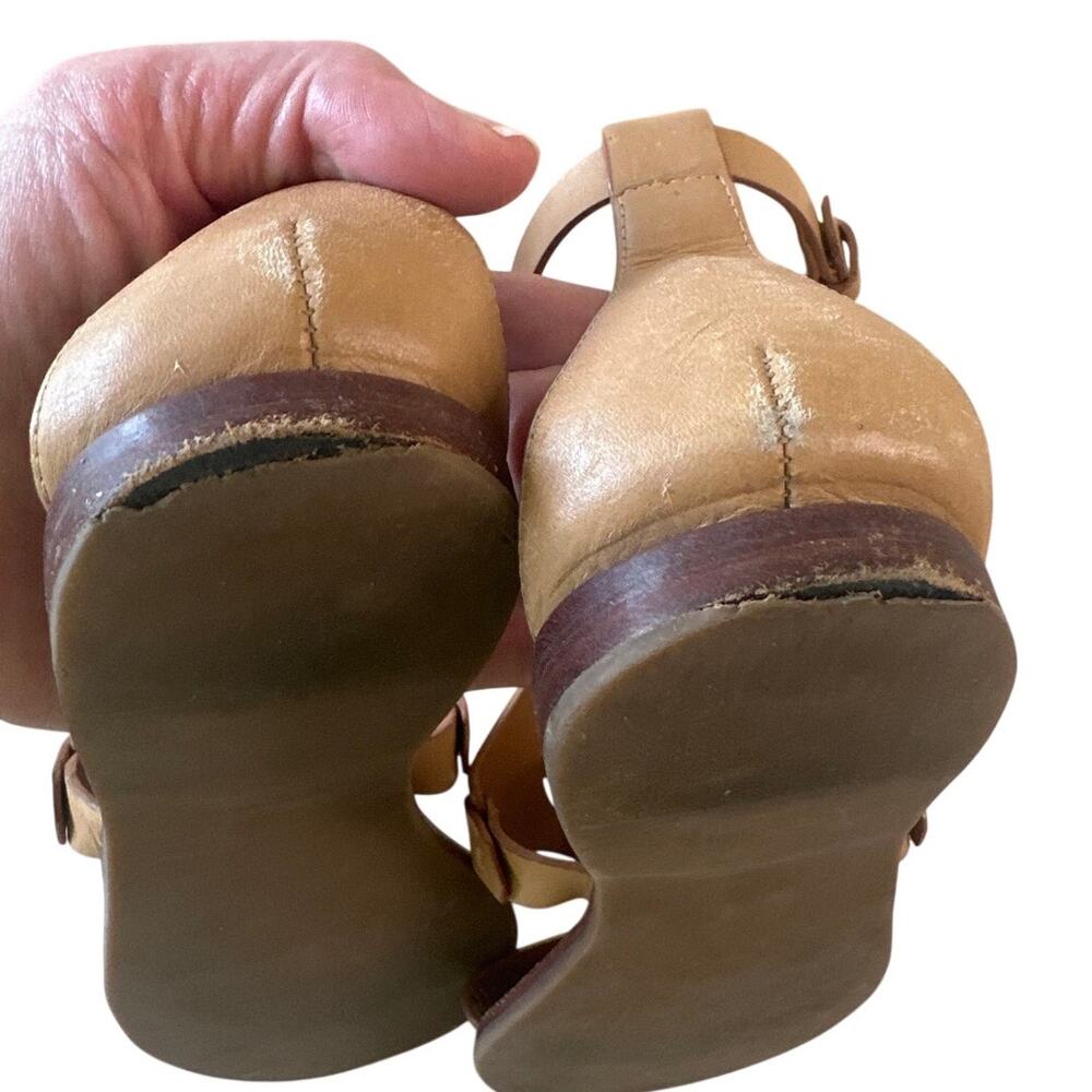 Tory Burch Zoey Leather Sandals‎ Tan Cutout Logo Flat Size 8 - Picture 11 of 13